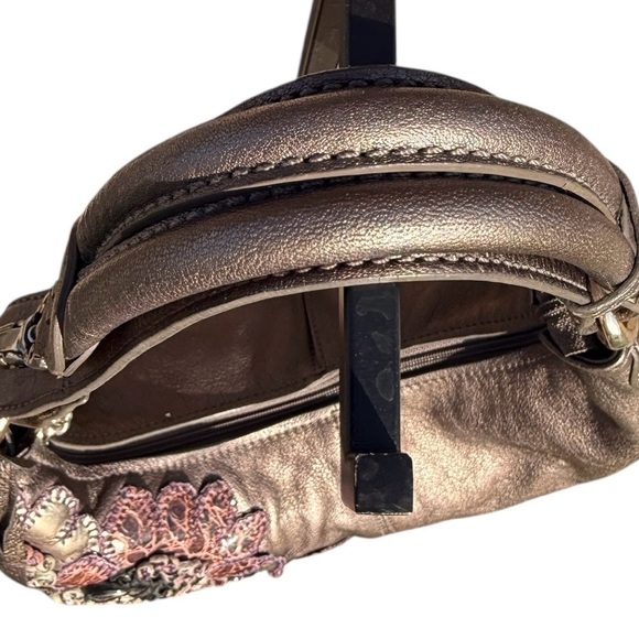 BRIGHTON Fabiola Appliqué Masterpiece 3D Floral Shoulder Bag Bronzed Pewter - Picture 2 of 16
